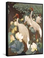 Indian Sarus Cranes on Gold Leaf-Jesse Arms Botke-Framed Stretched Canvas