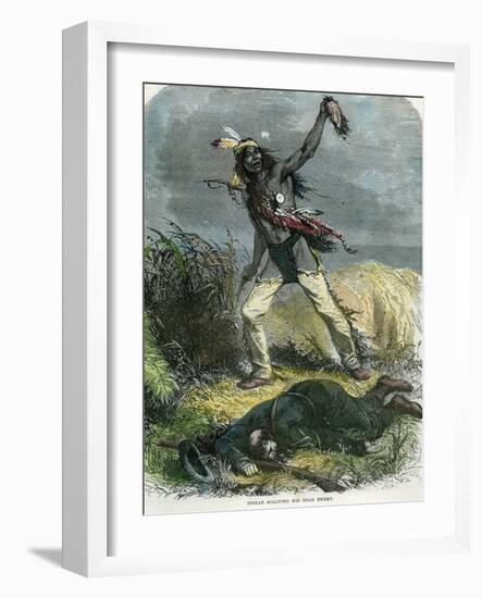 Indian Scalping His Dead Enemy, 19th Century-null-Framed Giclee Print