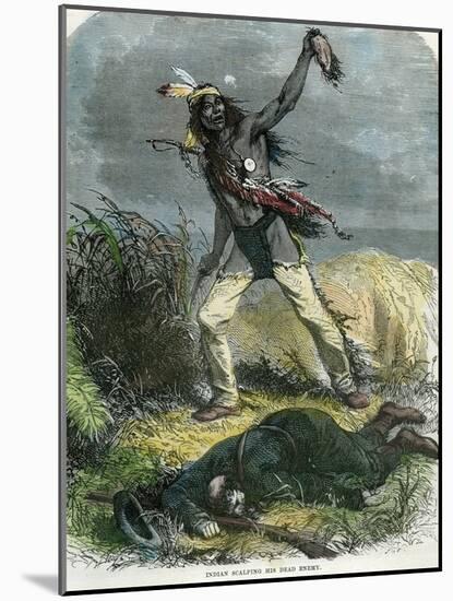 Indian Scalping His Dead Enemy, 19th Century-null-Mounted Giclee Print