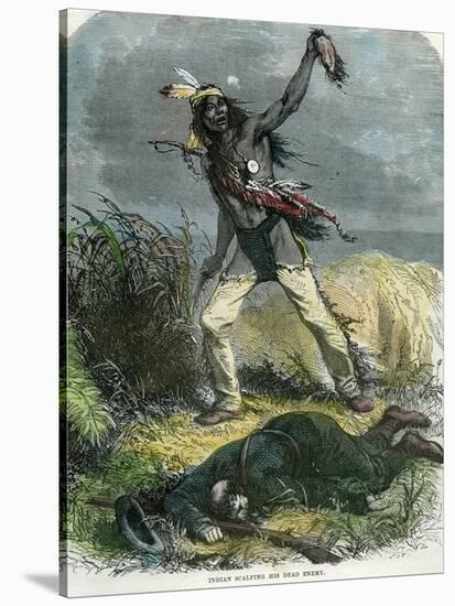 Indian Scalping His Dead Enemy, 19th Century-null-Stretched Canvas