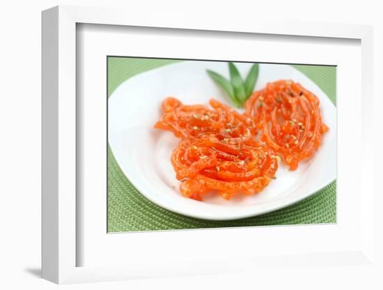 Indian Sweets Hot Jalebi on Green Mat-SNEHITDESIGN-Framed Photographic Print