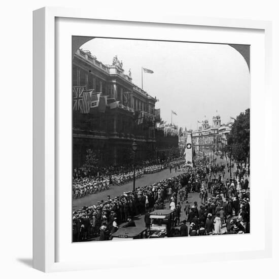 Indian Troops Saluting the Unknown Warrior at the Cenotaph, Whitehall, London, C1920-null-Framed Photographic Print