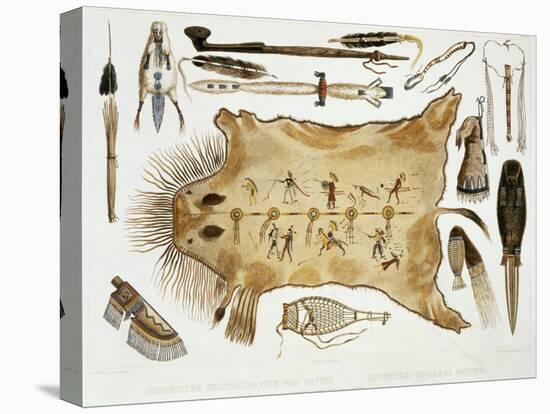 Indian Utensils and Arms, Plate 21 from Volume 2 of "Travels in the Interior of North America"-Karl Bodmer-Stretched Canvas