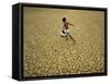 Indian Village Boy Runs Through a Parched Field on World Water Day in Berhampur, India-null-Framed Stretched Canvas