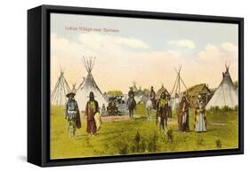 Indian Village near Spokane, Washington-null-Framed Stretched Canvas