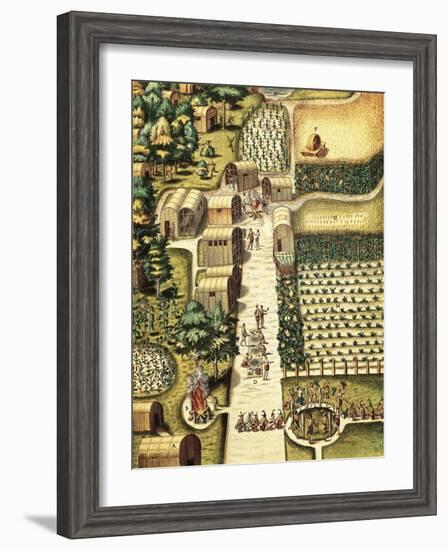 Indian Village of Secoton with Gardens-Theodor de Bry-Framed Art Print