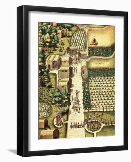 Indian Village of Secoton with Gardens-Theodor de Bry-Framed Art Print