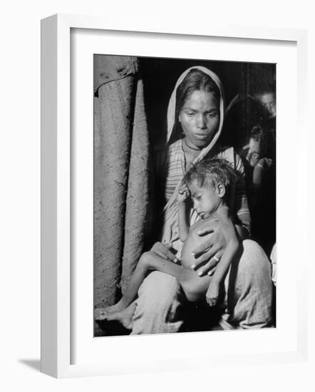 Indian Wife of a Tannery Worker Holding Her Child at Home in the Chawls-Margaret Bourke-White-Framed Photographic Print