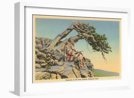 Indian with Bent Pine, Glacier Park, Montana-null-Framed Art Print