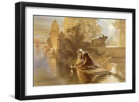 Indian Woman Floating Lamps on the Ganges, from 'India Ancient and Modern', 1867 (Colour Litho)-William 'Crimea' Simpson-Framed Giclee Print