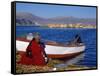 Indian Woman from the Uros or Floating Reed Islands of Lake Titicaca, Washes Her Pans in the Water -John Warburton-lee-Framed Stretched Canvas