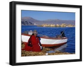 Indian Woman from the Uros or Floating Reed Islands of Lake Titicaca, Washes Her Pans in the Water -John Warburton-lee-Framed Premium Photographic Print