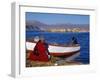 Indian Woman from the Uros or Floating Reed Islands of Lake Titicaca, Washes Her Pans in the Water -John Warburton-lee-Framed Premium Photographic Print