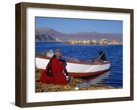 Indian Woman from the Uros or Floating Reed Islands of Lake Titicaca, Washes Her Pans in the Water -John Warburton-lee-Framed Photographic Print