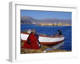 Indian Woman from the Uros or Floating Reed Islands of Lake Titicaca, Washes Her Pans in the Water -John Warburton-lee-Framed Photographic Print