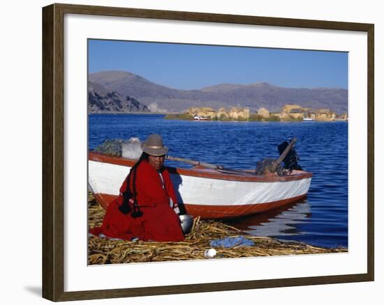 Indian Woman from the Uros or Floating Reed Islands of Lake Titicaca, Washes Her Pans in the Water -John Warburton-lee-Framed Photographic Print