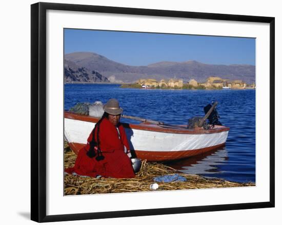 Indian Woman from the Uros or Floating Reed Islands of Lake Titicaca, Washes Her Pans in the Water -John Warburton-lee-Framed Photographic Print