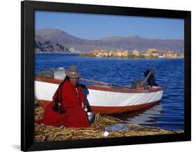 Indian Woman from the Uros or Floating Reed Islands of Lake Titicaca, Washes Her Pans in the Water -John Warburton-lee-Framed Photographic Print