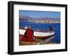 Indian Woman from the Uros or Floating Reed Islands of Lake Titicaca, Washes Her Pans in the Water -John Warburton-lee-Framed Photographic Print