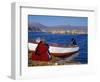 Indian Woman from the Uros or Floating Reed Islands of Lake Titicaca, Washes Her Pans in the Water -John Warburton-lee-Framed Photographic Print