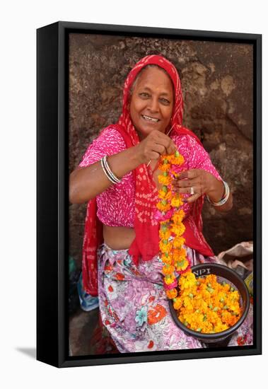 Indian woman making garlands in Ajmer, Rajasthan, India-Godong-Framed Stretched Canvas