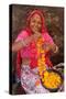 Indian woman making garlands in Ajmer, Rajasthan, India-Godong-Stretched Canvas