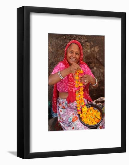 Indian woman making garlands in Ajmer, Rajasthan, India-Godong-Framed Photographic Print