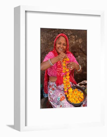 Indian woman making garlands in Ajmer, Rajasthan, India-Godong-Framed Photographic Print