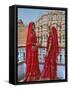 Indian women in color saris, Palace of the Wind, Jaipur, India-Adam Jones-Framed Stretched Canvas