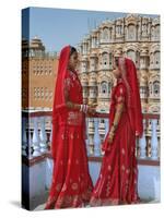 Indian women in color saris, Palace of the Wind, Jaipur, India-Adam Jones-Stretched Canvas