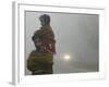 Indian Worker Carries His Daughter in the Morning Fog in the Outskirts of Jammu, India-null-Framed Photographic Print