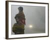 Indian Worker Carries His Daughter in the Morning Fog in the Outskirts of Jammu, India-null-Framed Photographic Print