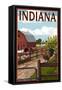 Indiana - Barnyard Scene-Lantern Press-Framed Stretched Canvas