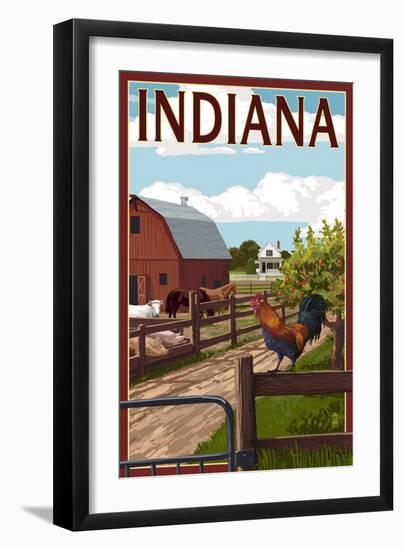 Indiana - Barnyard Scene-Lantern Press-Framed Art Print