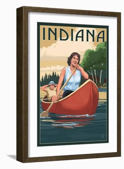 Indiana - Canoers on Lake-Lantern Press-Framed Art Print