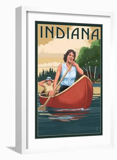 Indiana - Canoers on Lake-Lantern Press-Framed Art Print
