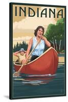Indiana - Canoers on Lake-Lantern Press-Stretched Canvas