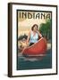 Indiana - Canoers on Lake-Lantern Press-Framed Art Print