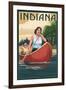 Indiana - Canoers on Lake-Lantern Press-Framed Art Print