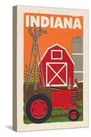 Indiana - Country - Woodblock-Lantern Press-Stretched Canvas