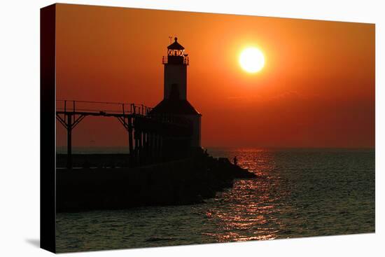 Indiana Dunes lighthouse at sunset, Indiana Dunes, Indiana, USA-Anna Miller-Stretched Canvas