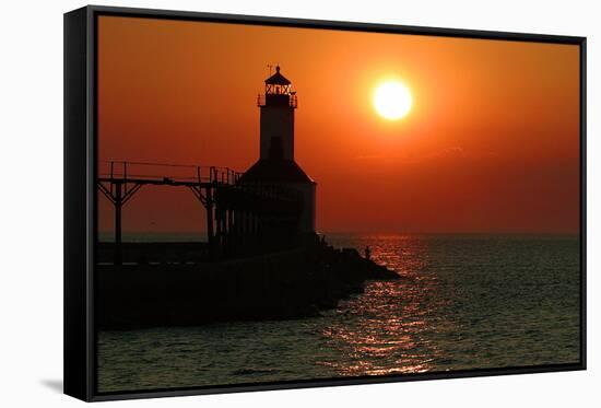 Indiana Dunes lighthouse at sunset, Indiana Dunes, Indiana, USA-Anna Miller-Framed Stretched Canvas