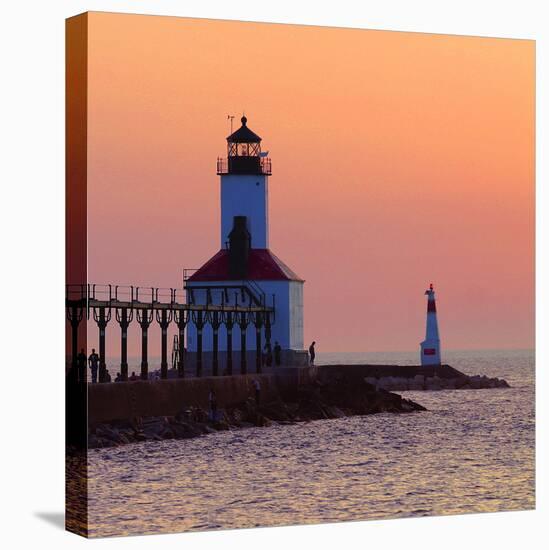 Indiana Dunes lighthouse at sunset, Indiana Dunes, Indiana, USA-Anna Miller-Stretched Canvas