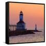 Indiana Dunes lighthouse at sunset, Indiana Dunes, Indiana, USA-Anna Miller-Framed Stretched Canvas