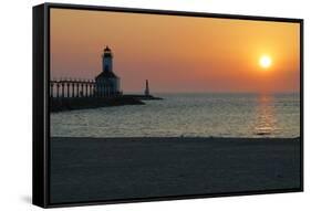 Indiana Dunes lighthouse at sunset, Indiana Dunes, Indiana, USA-Anna Miller-Framed Stretched Canvas