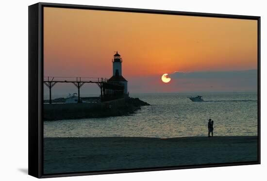 Indiana Dunes lighthouse at sunset, Indiana Dunes, Indiana, USA-Anna Miller-Framed Stretched Canvas