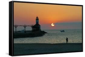 Indiana Dunes lighthouse at sunset, Indiana Dunes, Indiana, USA-Anna Miller-Framed Stretched Canvas