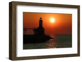 Indiana Dunes lighthouse at sunset, Indiana Dunes, Indiana, USA-Anna Miller-Framed Photographic Print