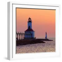 Indiana Dunes lighthouse at sunset, Indiana Dunes, Indiana, USA-Anna Miller-Framed Photographic Print