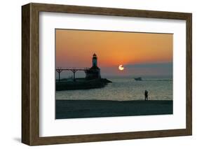 Indiana Dunes lighthouse at sunset, Indiana Dunes, Indiana, USA-Anna Miller-Framed Photographic Print